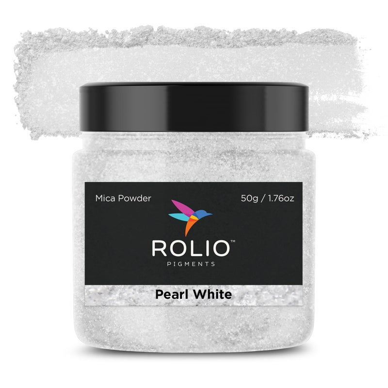 Rolio Premium Mica Powder - Pearl White (50G / 1.76oz) - 1 Jar of White Pigment Powder for Epoxy Resin, Dye, Soap Making, Nail Polish, Paint, Candle Making, Bath Bombs, Slime - Image 1